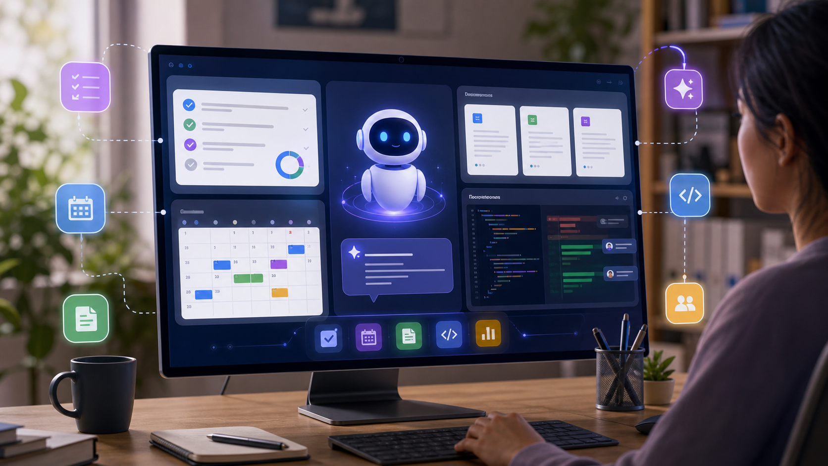 AI assistant organizing writing and coding tasks